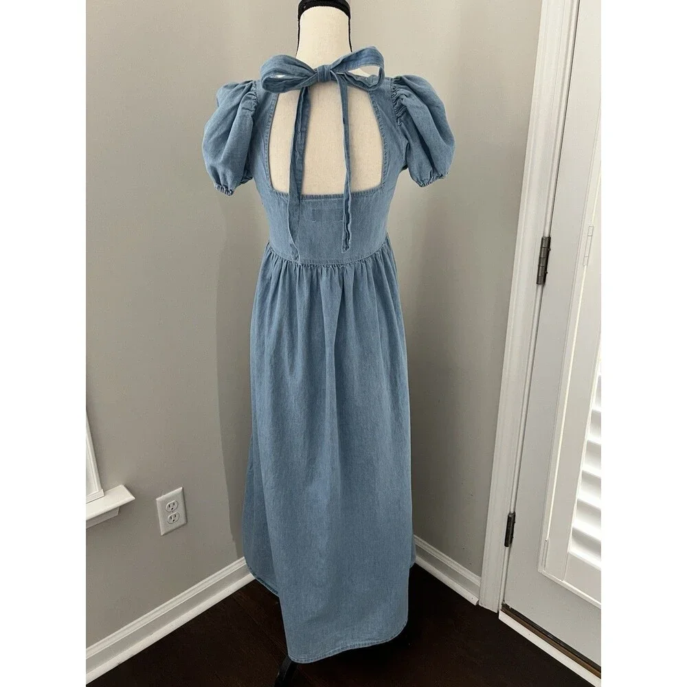 ASOS Soft Denim Babydoll Midi Dress Cotton Size 4 EUC - Picture 2 of 10